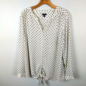 Banana Republic White Polka Dot Tie-Hem Blouse